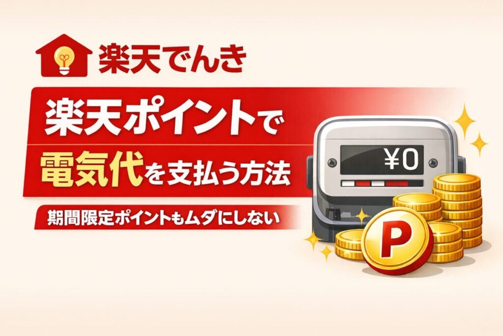 楽天でんきで楽天ポイントを使って電気代を支払う方法を解説したアイキャッチ画像
