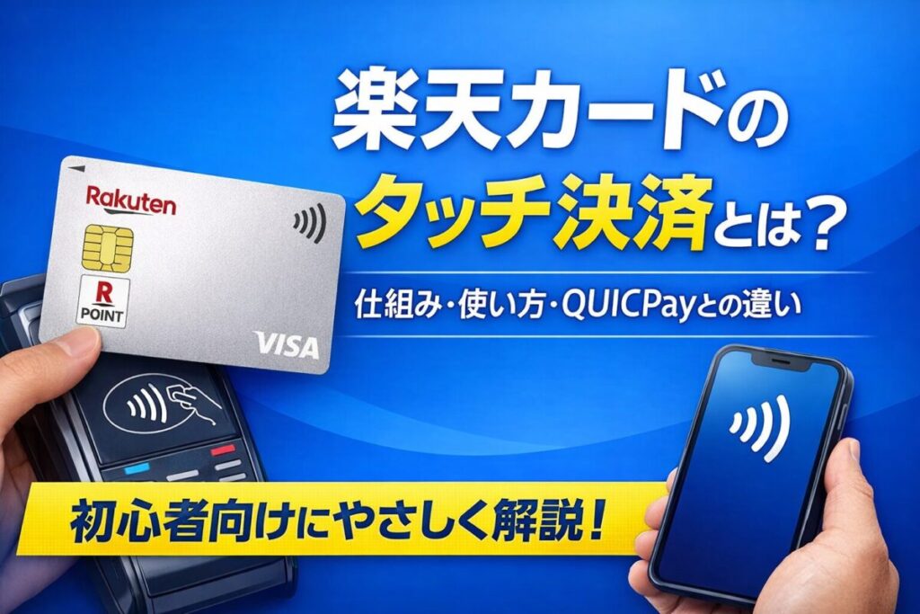 楽天カードのタッチ決済の仕組みと使い方、QUICPayとの違いを解説したアイキャッチ画像