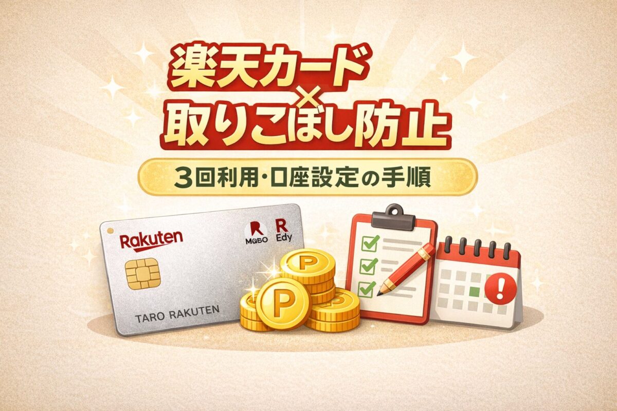 楽天カード入会特典の取りこぼし防止(3回利用・口座設定の手順)