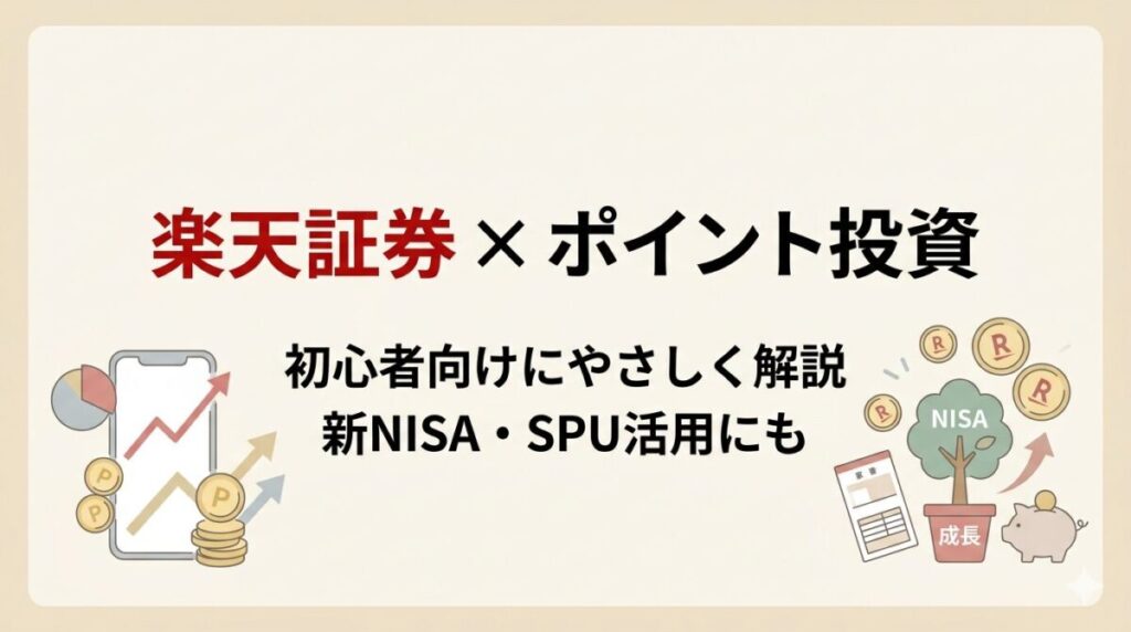 楽天証券のポイント投資を初心者向けに解説し、新NISAやSPU活用も紹介する記事のアイキャッチ画像