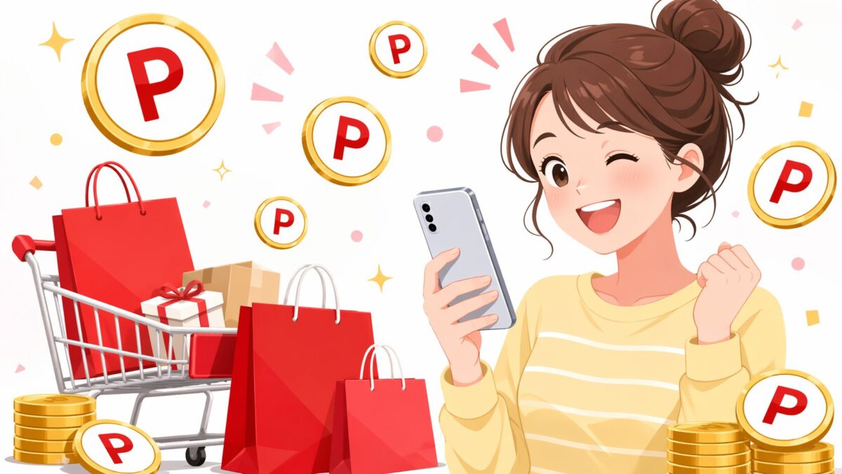 楽天お買い物マラソンでポイントを貯めるイメージイラスト