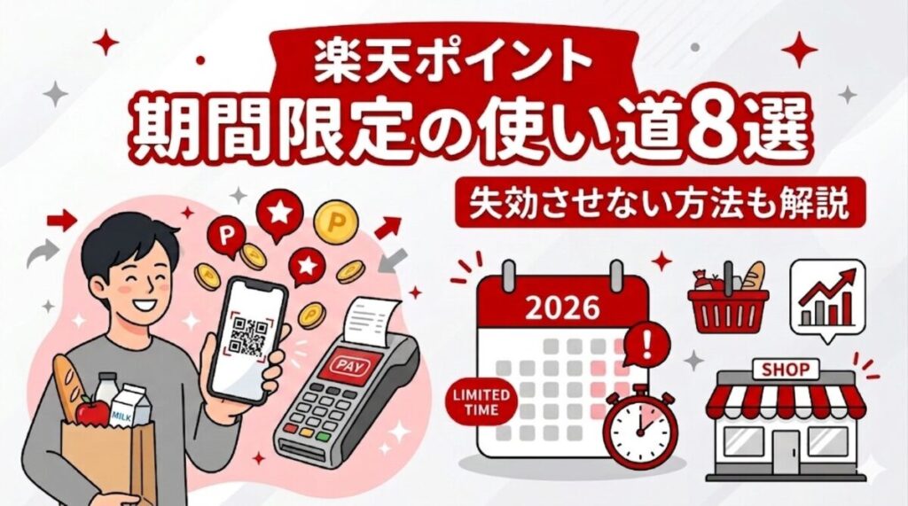 楽天ポイントの期間限定と通常ポイントの使い道を解説するイメージ図
