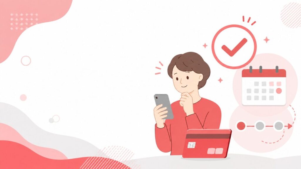 楽天カードの審査期間や落ちる原因、通過のコツを解説するイメージイラスト