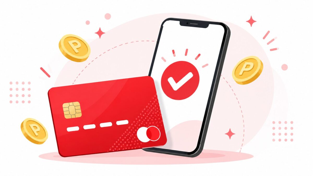 楽天カードをスマホで申し込むイメージ｜赤いカードとポイントコイン